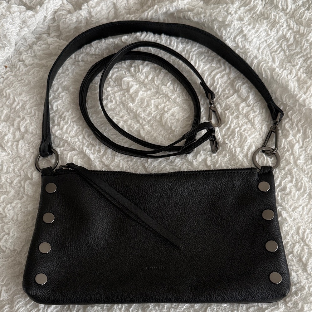 Hammitt (Kyle) Black Leather Crossbody with Gunmetal Stud Details